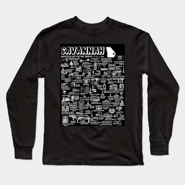 Savannah Georgia Map Art Long Sleeve T-Shirt by fiberandgloss